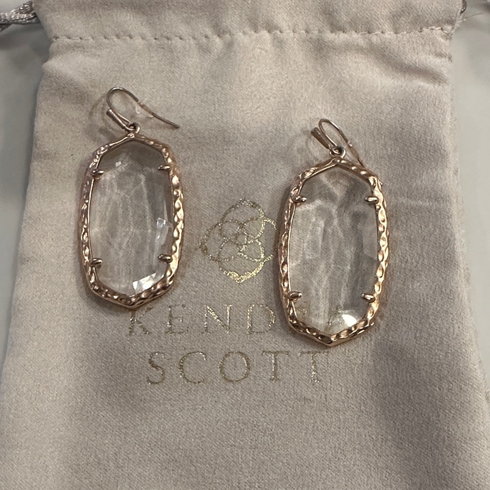 Kendra Scott Clear Crystal Drop Earrings in Rose Gold